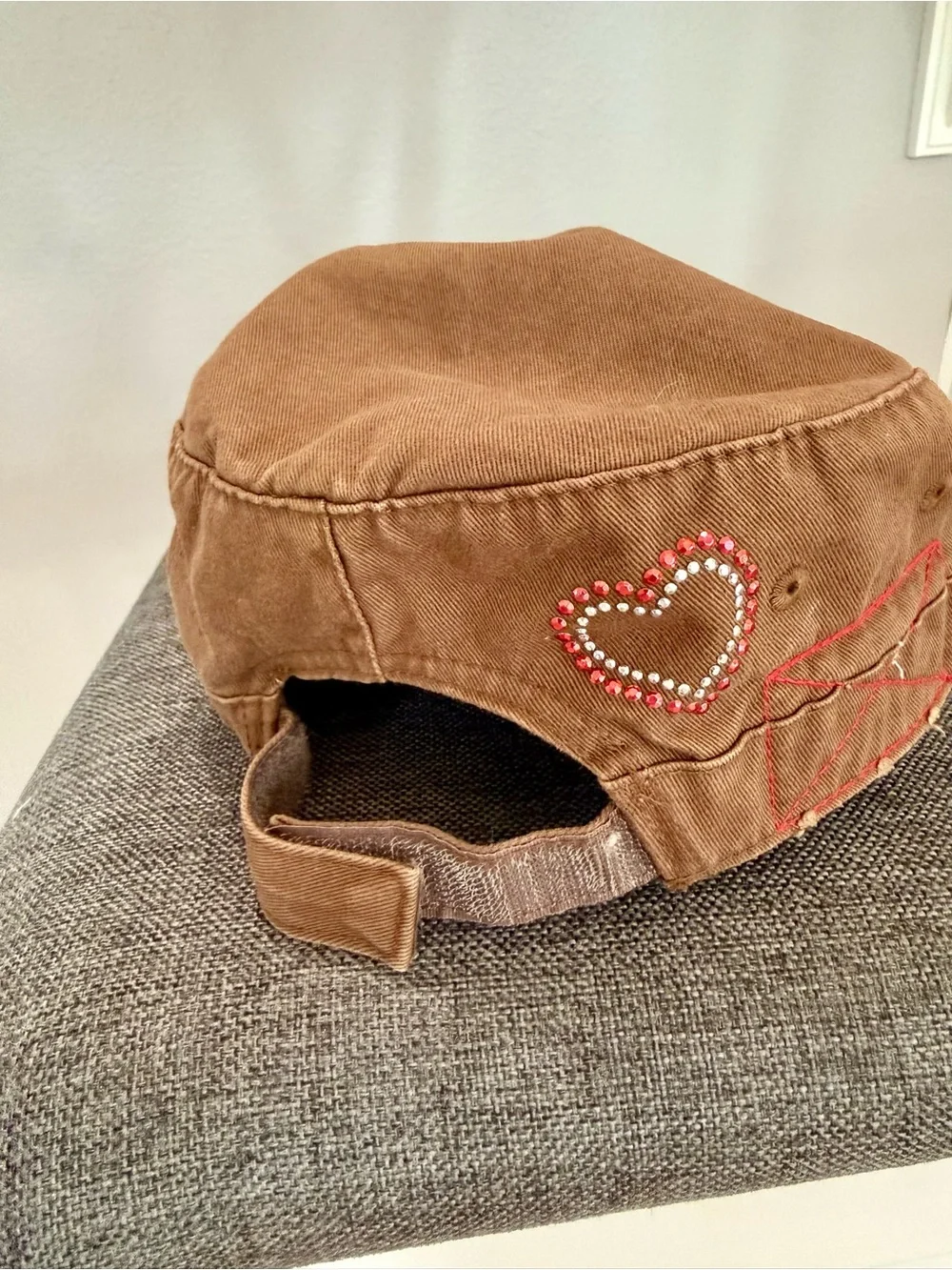 Brown Distressed Cap with Rhinestone Star
